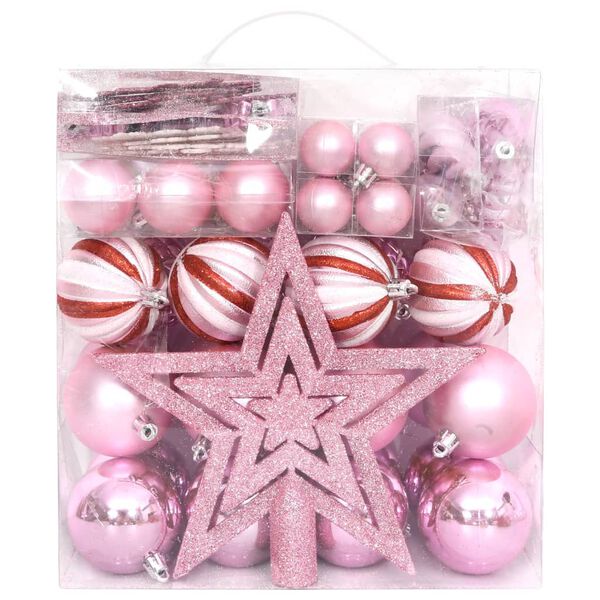 vidaXL Ensemble de boules de Noël 65 pcs Rose / Rouge / Blanc