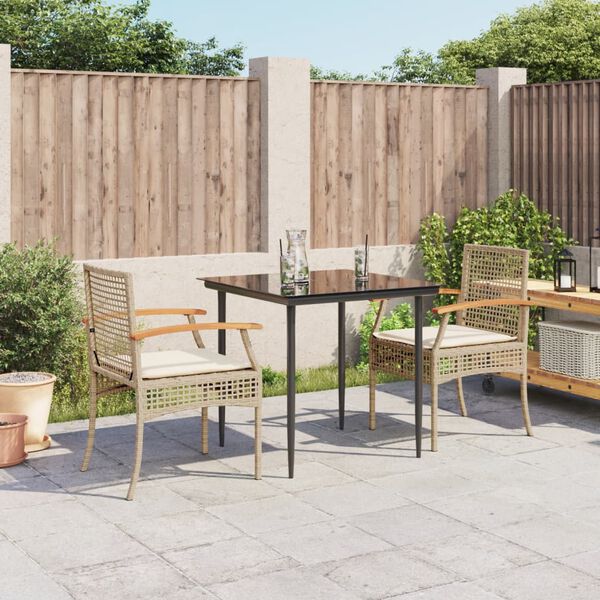 vidaXL Ensemble à manger de jardin et coussins 3 pcs Beige poly rotin