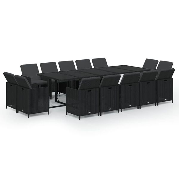 vidaXL Ensemble &agrave; manger de jardin coussins 15 pcs R&eacute;sine tress&eacute;e Noir