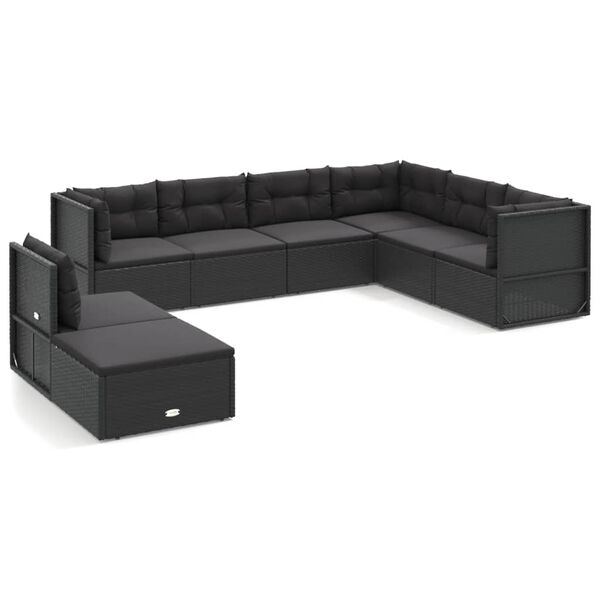 vidaXL Salon de jardin 8 pcs avec coussins noir r&eacute;sine tress&eacute;e