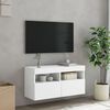 vidaXL Meuble TV mural avec lumi&egrave;res LED blanc 80x30x40 cm