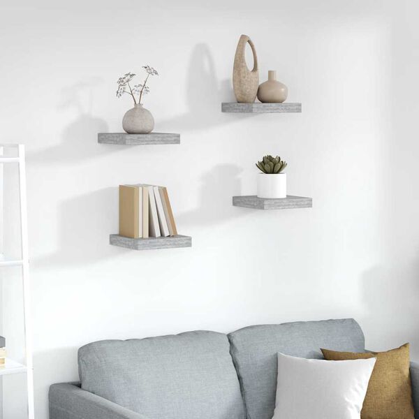vidaXL &Eacute;tag&egrave;res murales flottantes 4 pcs gris b&eacute;ton 23x23,5x3,8 cm MDF