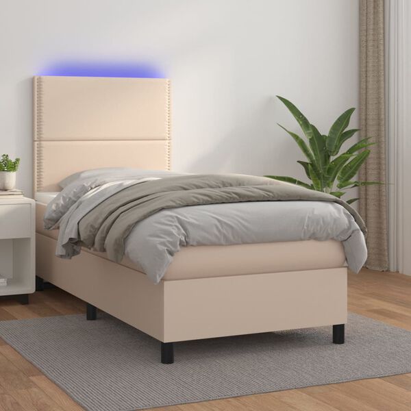 vidaXL Sommier &agrave; lattes de lit avec matelas et LED Cappuccino 90x200cm