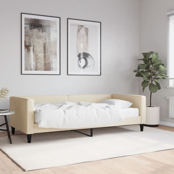 vidaXL Lit de jour avec matelas cr&egrave;me 90x200 cm tissu