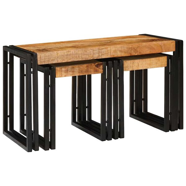 vidaXL Table Gigogne 3 pcs Bois de Mangue Massif et Métal