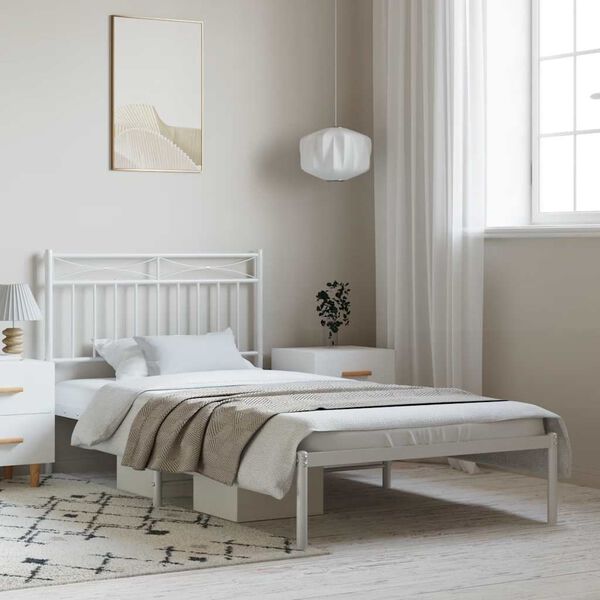 vidaXL Cadre de lit m&eacute;tal sans matelas et t&ecirc;te de lit blanc 100x200 cm