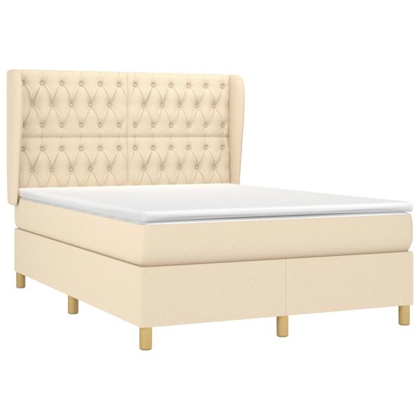 vidaXL Sommier &agrave; lattes de lit avec matelas Cr&egrave;me 140x200 cm Tissu