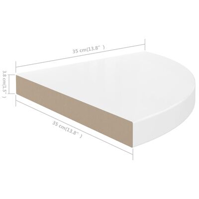 vidaXL Étagère d'angle flottante blanc brillant 35x35x3,8 cm MDF