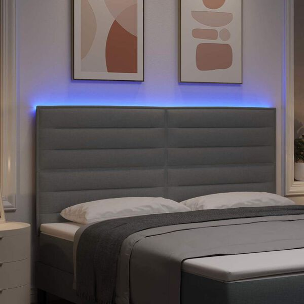 vidaXL T&ecirc;te de lit LED avec t&ecirc;te de lit Gris clair 180 cm Polyester