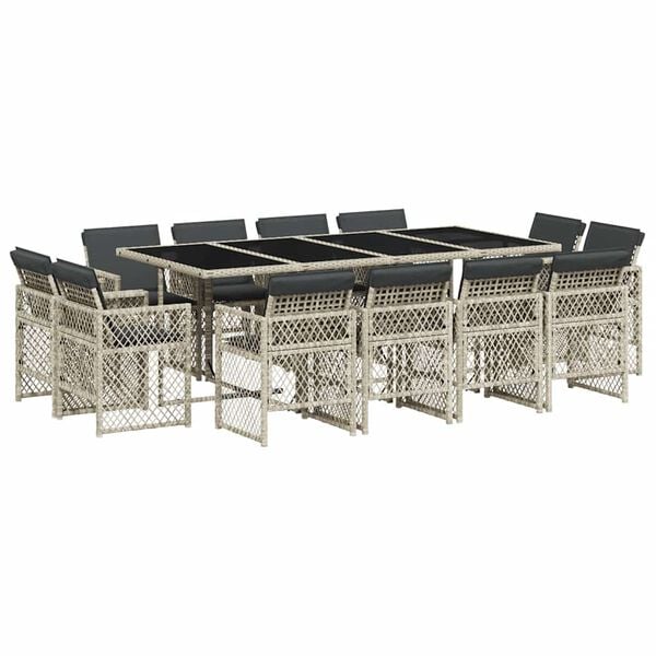 vidaXL Ensemble &agrave; manger de jardin et coussins 13 pcs gris clair rotin