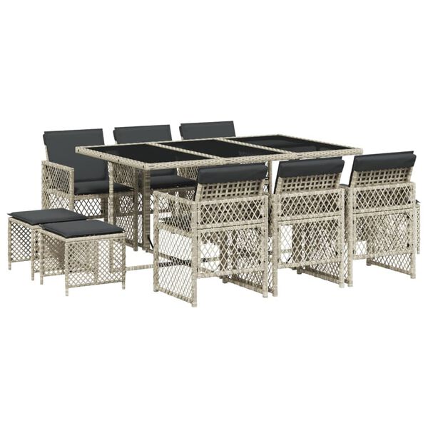 vidaXL Ensemble &agrave; manger de jardin 11pcs avec coussins gris poly rotin