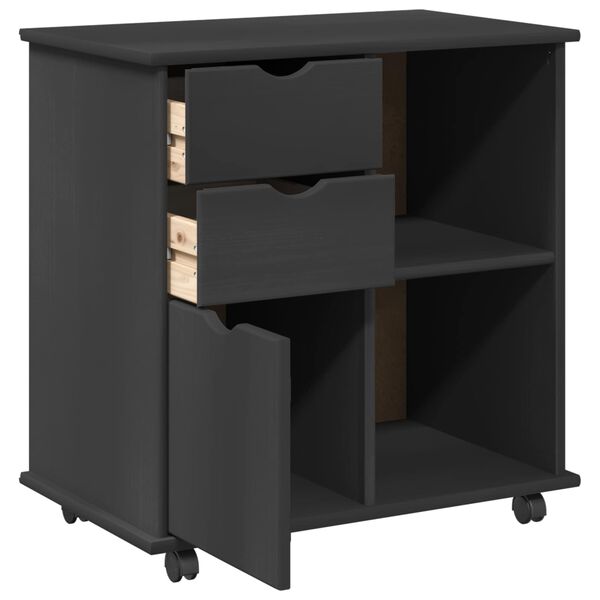 vidaXL Cabinet roulant Gris 63,5 x 39 x 65,5 cm Bois de Pin Massif