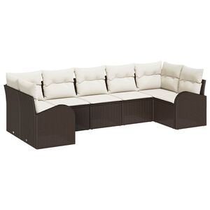 vidaXL Ensemble de canap&eacute; de jardin 7 pcs Marron et blanc polyrotin