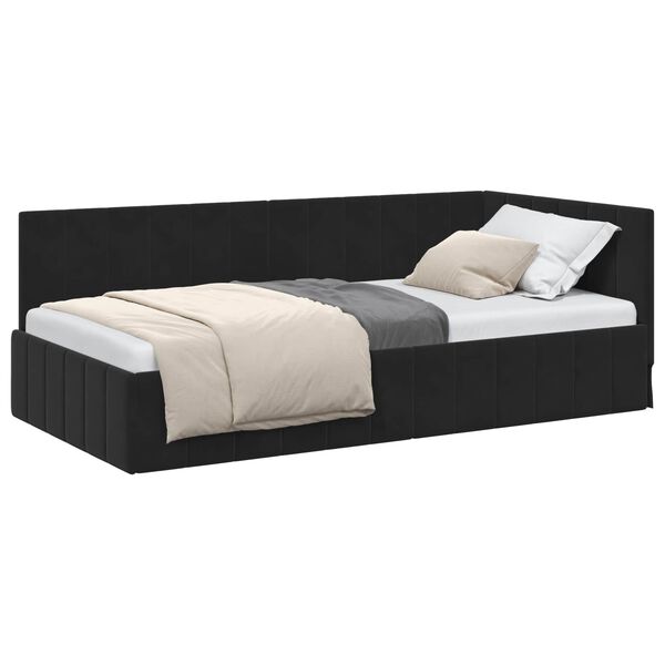 vidaXL Cadre de lit d'angle Noir 90 cm x 190 cm Velours