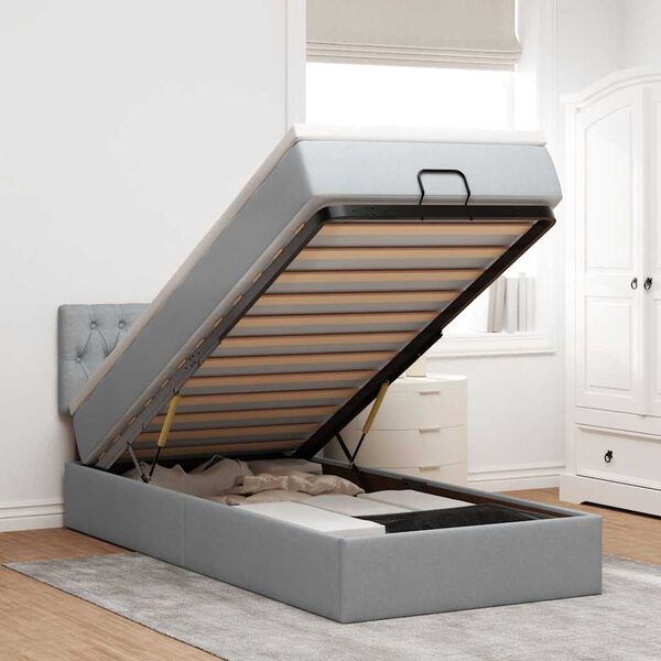 vidaXL Lit ottoman avec matelas gris clair 90x200 cm tissu