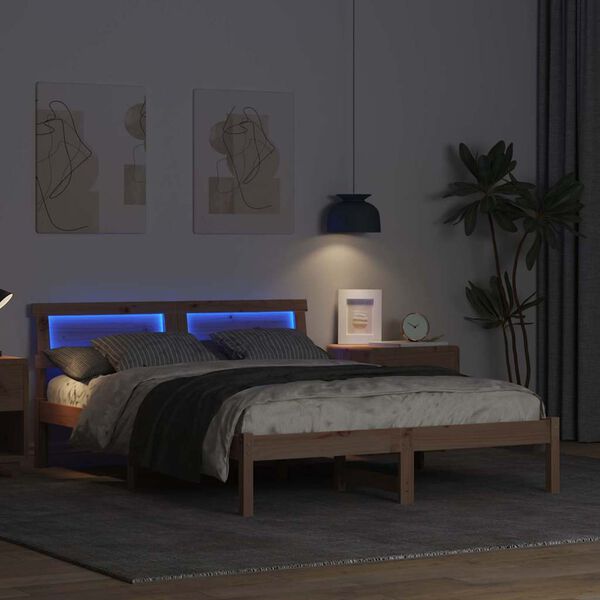 vidaXL Cadre de lit avec t&ecirc;te de lit Marron 120 x 200 cm Pin massif