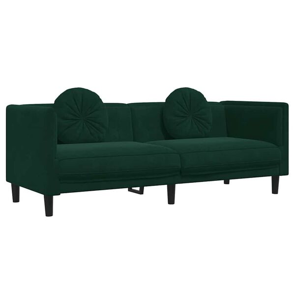 vidaXL Canap&eacute; avec coussins 3 places vert fonc&eacute; velours