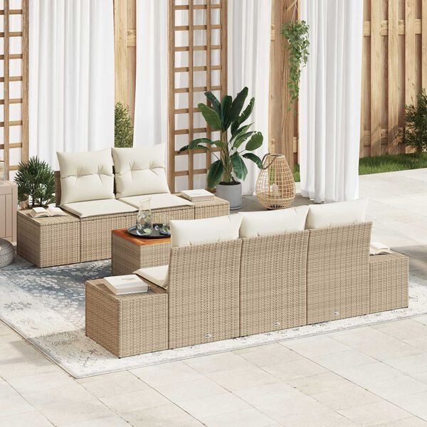 vidaXL Ensemble de canap&eacute; de jardin avec coussin 6 pcs Beige polyrotin