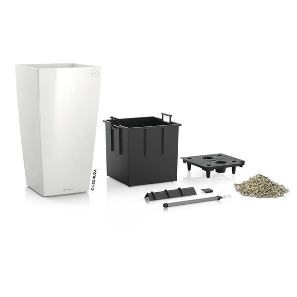 LECHUZA Jardini&egrave;re Cubico 22 ALL-IN-ONE blanc brillant