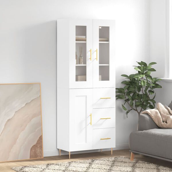vidaXL Buffet haut Blanc 69,5x34x180 cm Bois d'ing&eacute;nierie
