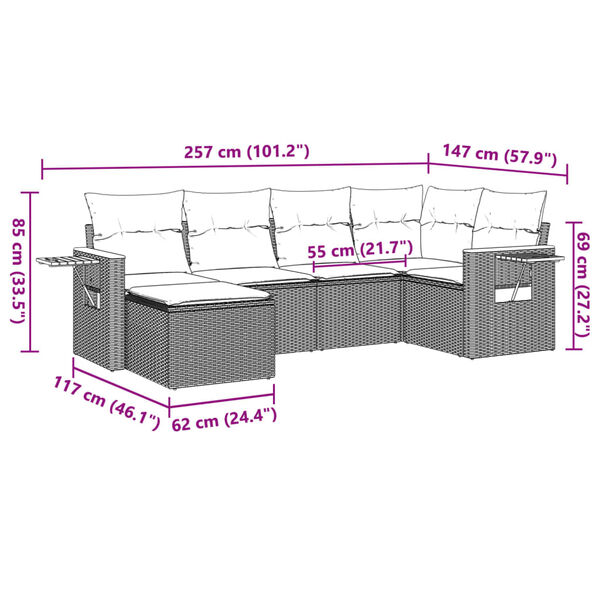 vidaXL Salon de jardin avec coussins 6 pcs beige r&eacute;sine tress&eacute;e