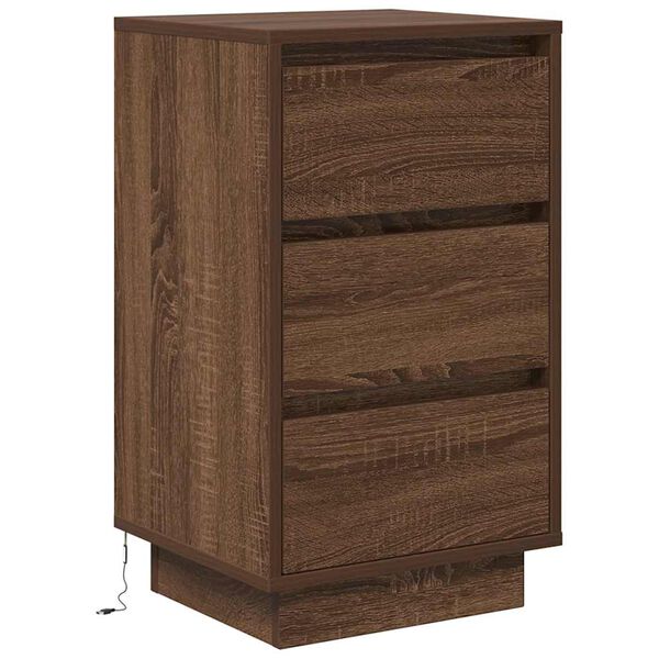 vidaXL Table de chevet avec lumi&egrave;res LED ch&ecirc;ne marron 38x34x65 cm