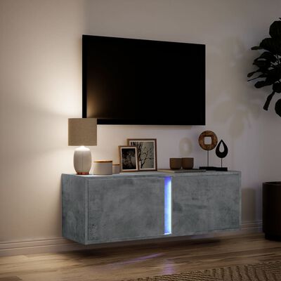 vidaXL Meuble TV mural avec lumières LED gris béton 100x31x35 cm