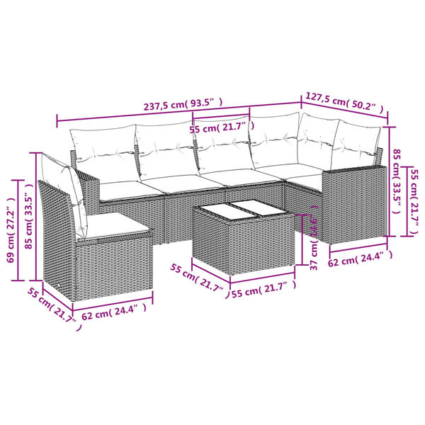 vidaXL Salon de jardin avec coussins 7 pcs beige r&eacute;sine tress&eacute;e