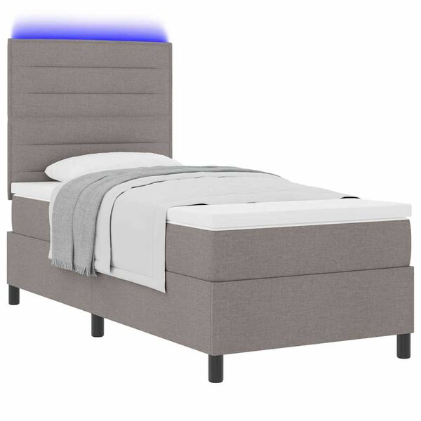 vidaXL Lit &agrave; ressorts avec matelas avec LED Taupe 90 x 190 cm tissu