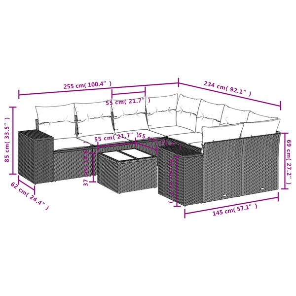 vidaXL Salon de jardin avec coussins 9 pcs marron r&eacute;sine tress&eacute;e