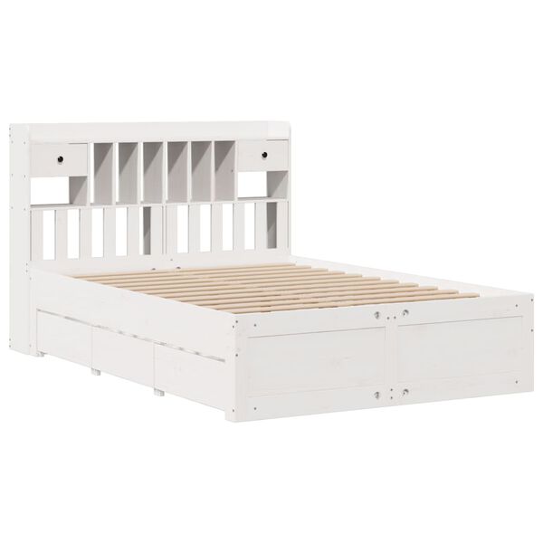 vidaXL Lit biblioth&egrave;que sans matelas blanc 140x200 cm bois pin massif