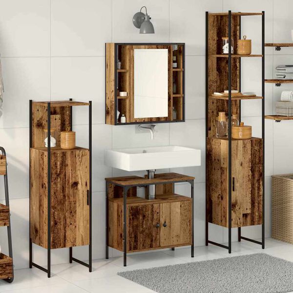 vidaXL Ensemble de mobilier de salle de bain 4 pcs Bois Ancien