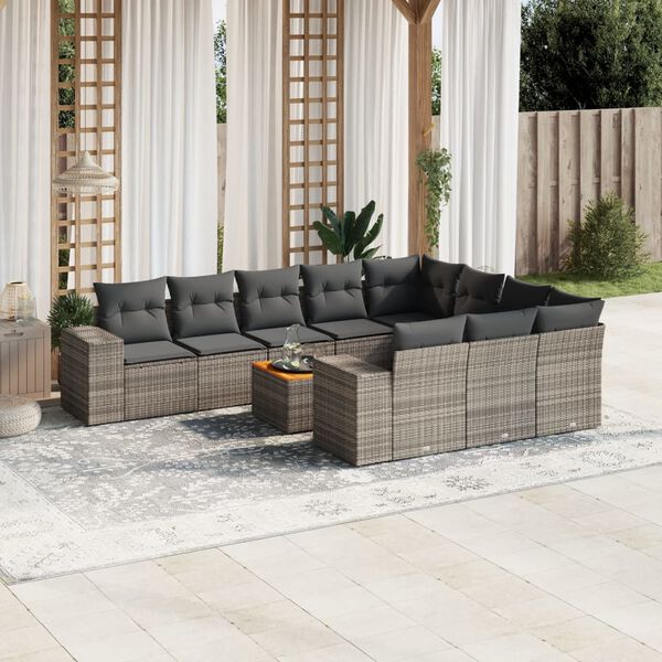 vidaXL Salon de jardin 11 pcs avec coussins gris r&eacute;sine tress&eacute;e