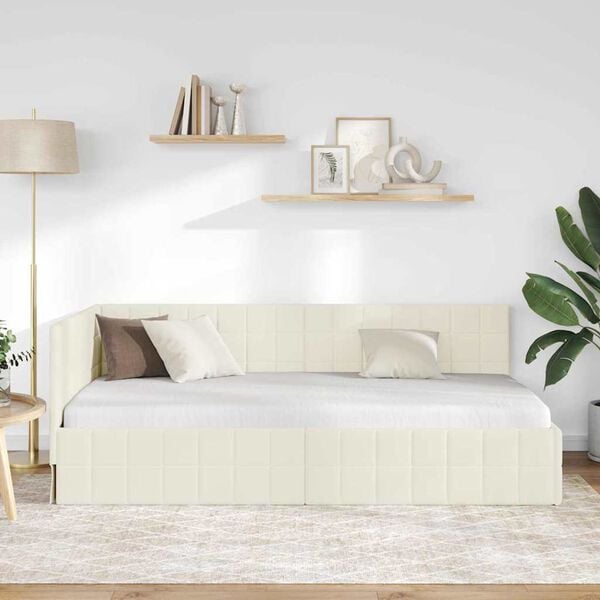 vidaXL Cadre de lit d'angle Cr&egrave;me 100 cm x 200 cm Velours