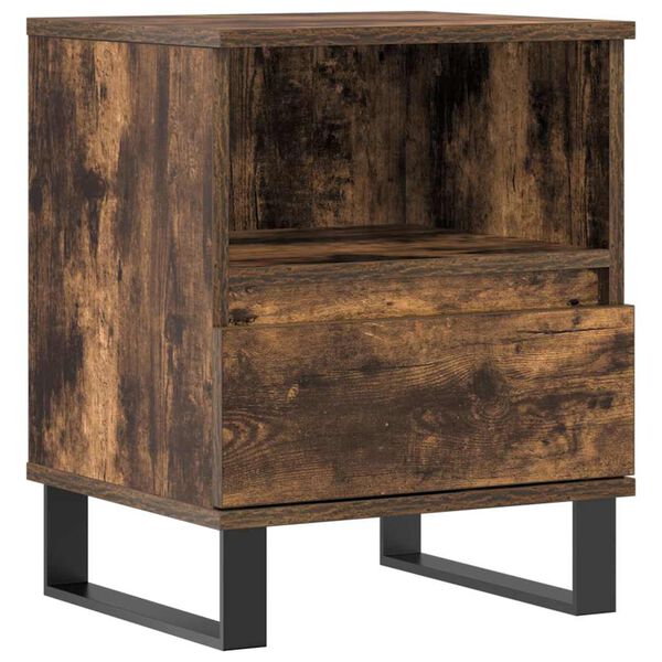 vidaXL Table de chevet ch&ecirc;ne fum&eacute; 40x35x50 cm bois d&rsquo;ing&eacute;nierie