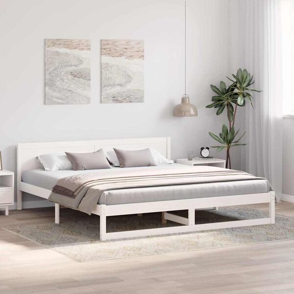 vidaXL Cadre de lit avec t&ecirc;te de lit Blanc 200 x 200 cm Pin massif