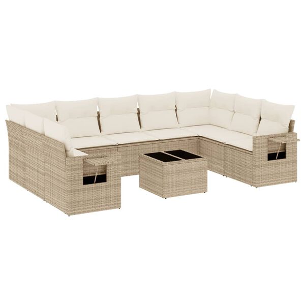 vidaXL Salon de jardin avec coussins 10 pcs beige r&eacute;sine tress&eacute;e