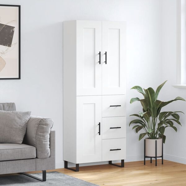 vidaXL Buffet haut Blanc 69,5x34x180 cm Bois d'ing&eacute;nierie