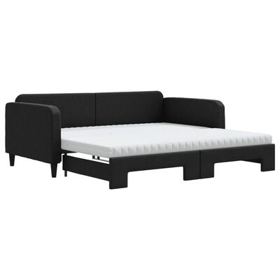 vidaXL Lit de jour avec gigogne et matelas noir 100x200 cm tissu