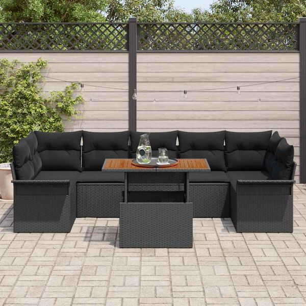 vidaXL Ensemble de canap&eacute; de jardin avec coussin 8 pcs Noir
