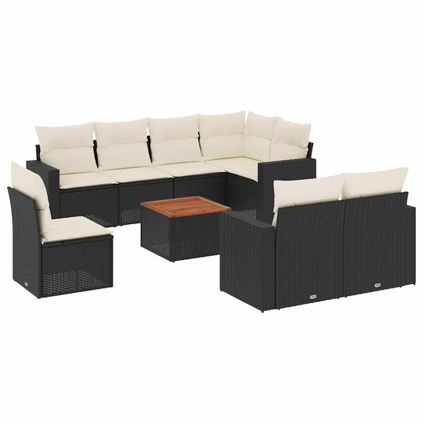 vidaXL Salon de jardin 9 pcs avec coussins noir r&eacute;sine tress&eacute;e