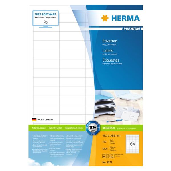 HERMA &Eacute;tiquettes permanentes PREMIUM A4 48,3x16,9 mm 100 Feuilles