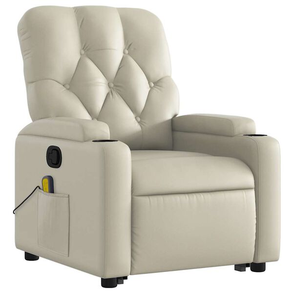 vidaXL Fauteuil inclinable de massage Cr&egrave;me Similicuir