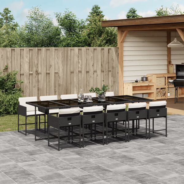 vidaXL Ensemble &agrave; manger de jardin 11 pcs coussins noir r&eacute;sine tress&eacute;e