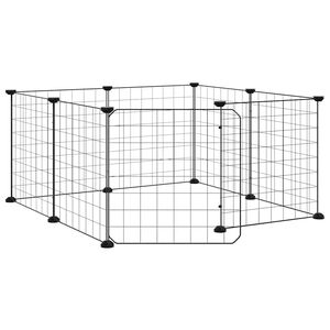 vidaXL Cage pour animaux de compagnie &agrave; 8 panneaux avec porte, noire, 70 x 70 x 35 cm, acier