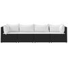 vidaXL Salon de jardin 4 pcs avec coussins Noir R&eacute;sine tress&eacute;e