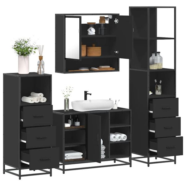 vidaXL Ensemble de meubles salle de bain 4 pcs noir bois d'ing&eacute;nierie