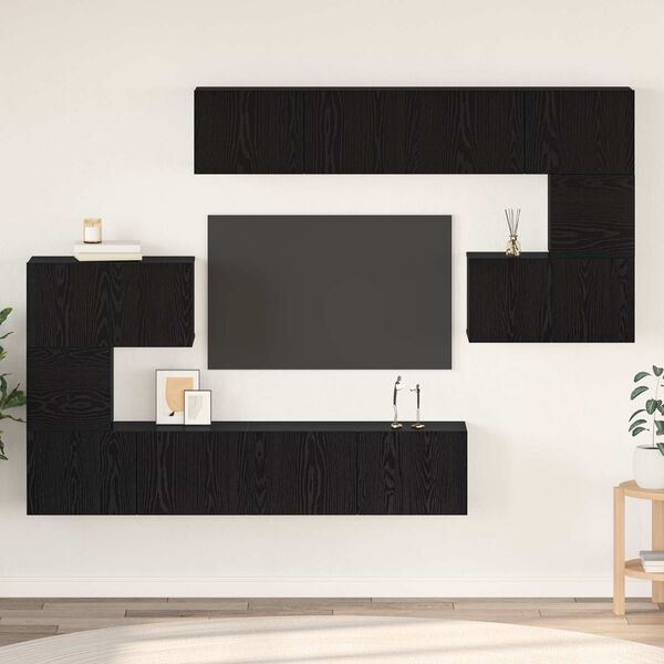 vidaXL Ensemble meuble TV 8 pcs Ch&ecirc;ne noir Bois d'ing&eacute;nierie
