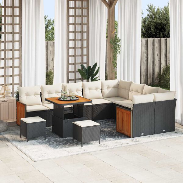 vidaXL Ensemble de canap&eacute; de jardin 13 pcs Noir et Cr&egrave;me polyrotin