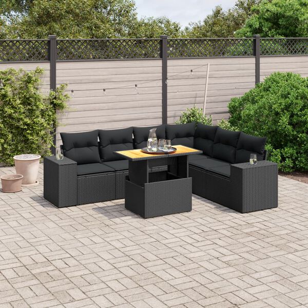 vidaXL Salon de jardin 7 pcs avec coussins noir r&eacute;sine tress&eacute;e